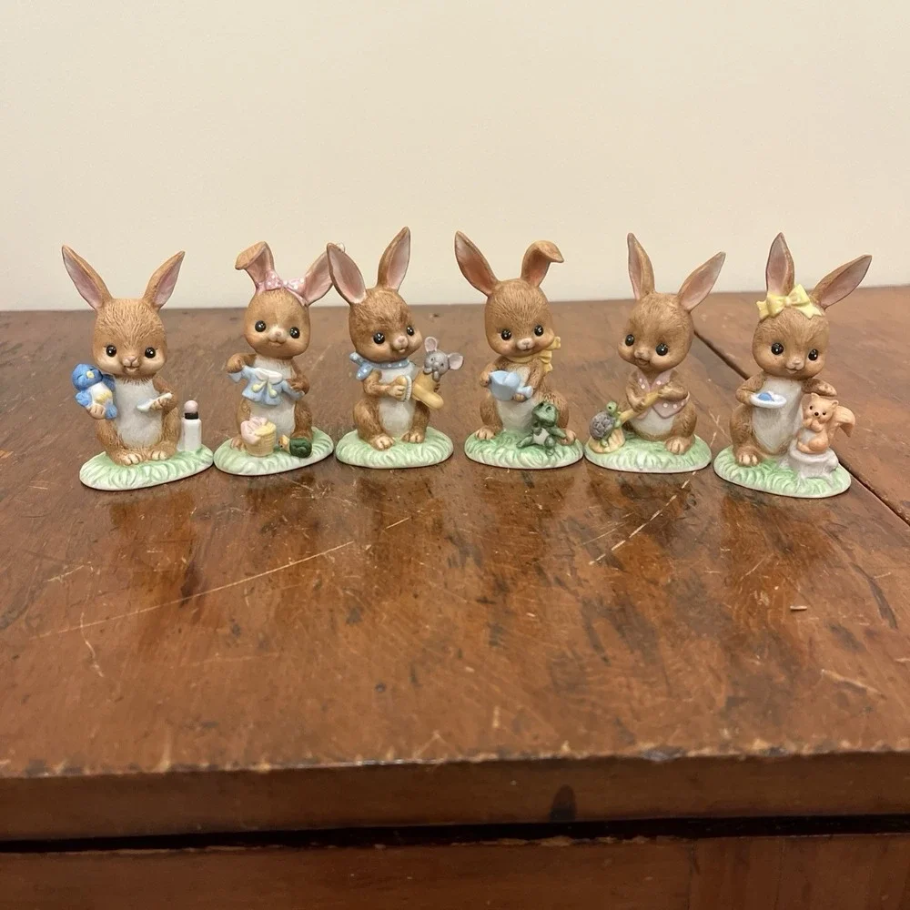 Vtg‎ 6 1980's Lefton Boy and Girl Bunnies Bunny Easter Eggs Figurines #05444